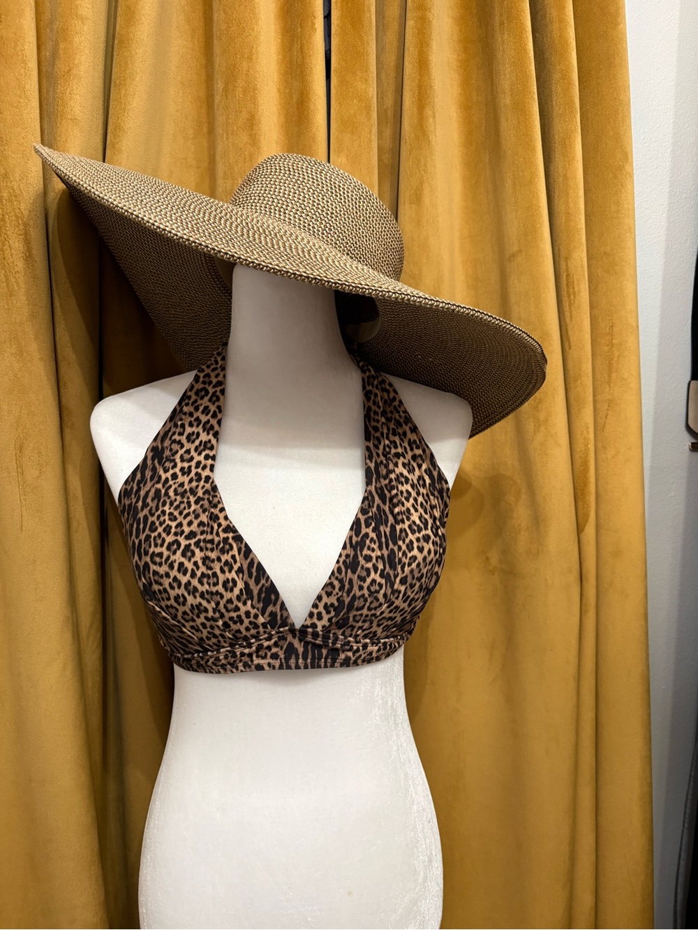 ANTONIO MELANI Leopard Print Halter Bikini Top - Brown & Black